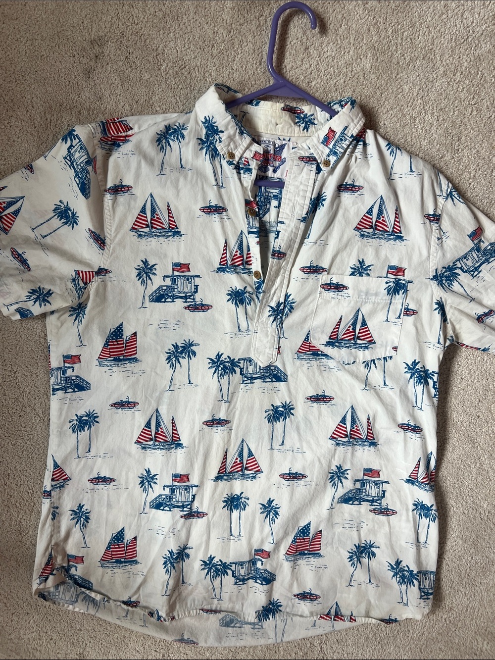 chubbies White Short-Sleeve Button-Down Shirt with Blue & Red Nautical Print